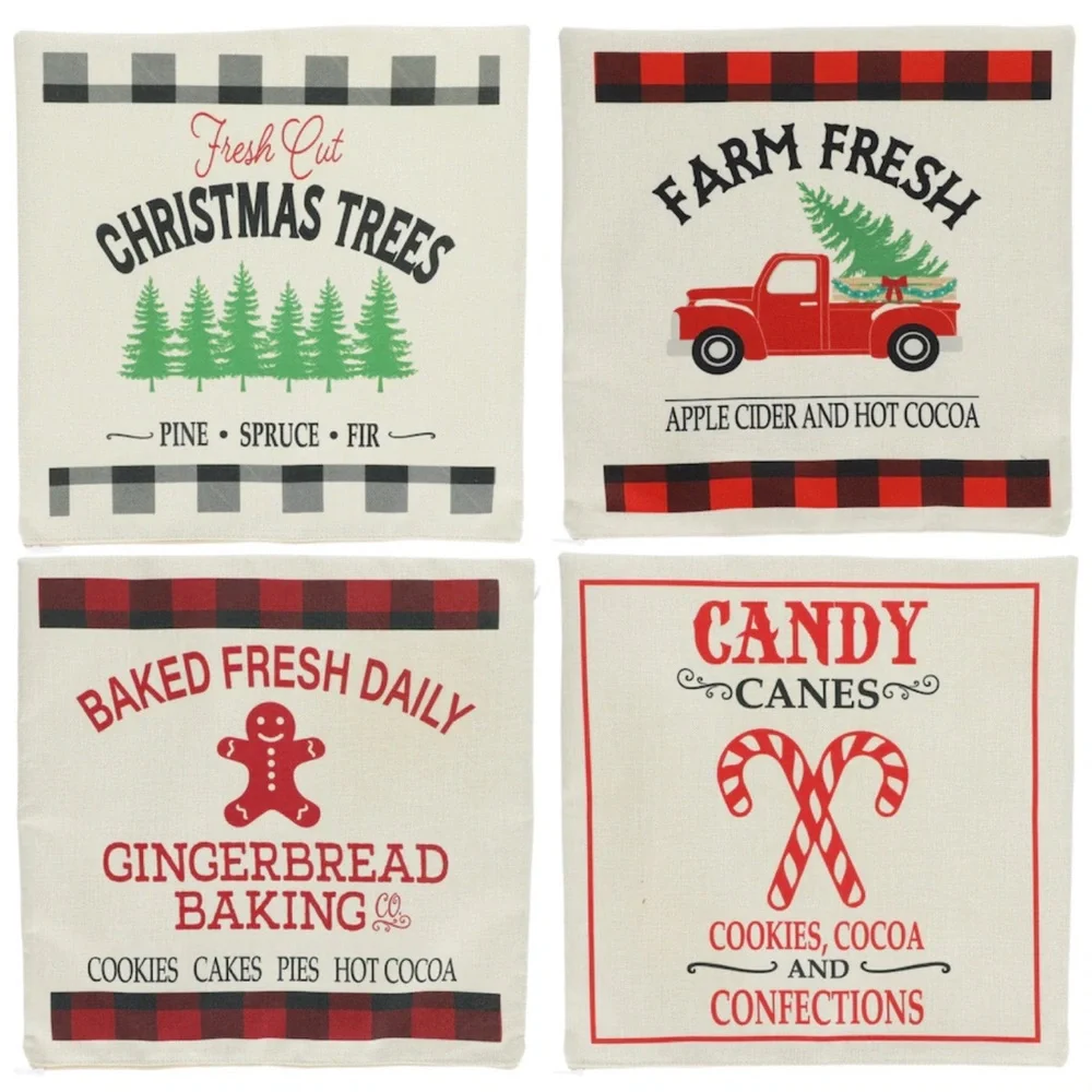 Christmas House Farmhouse Christmas Pillow Covers Set of 4
